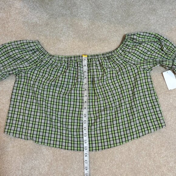 Topshop Check Off the Shoulder Top Green Check Pattern - Size 10 -‎ NWT - Picture 6 of 7